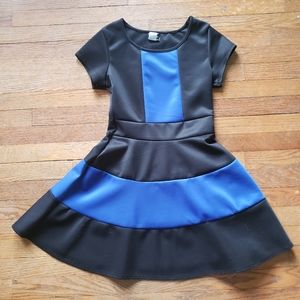 Vintage 1990s black blue fit and flare dress Medium (Juniors) color block Dress